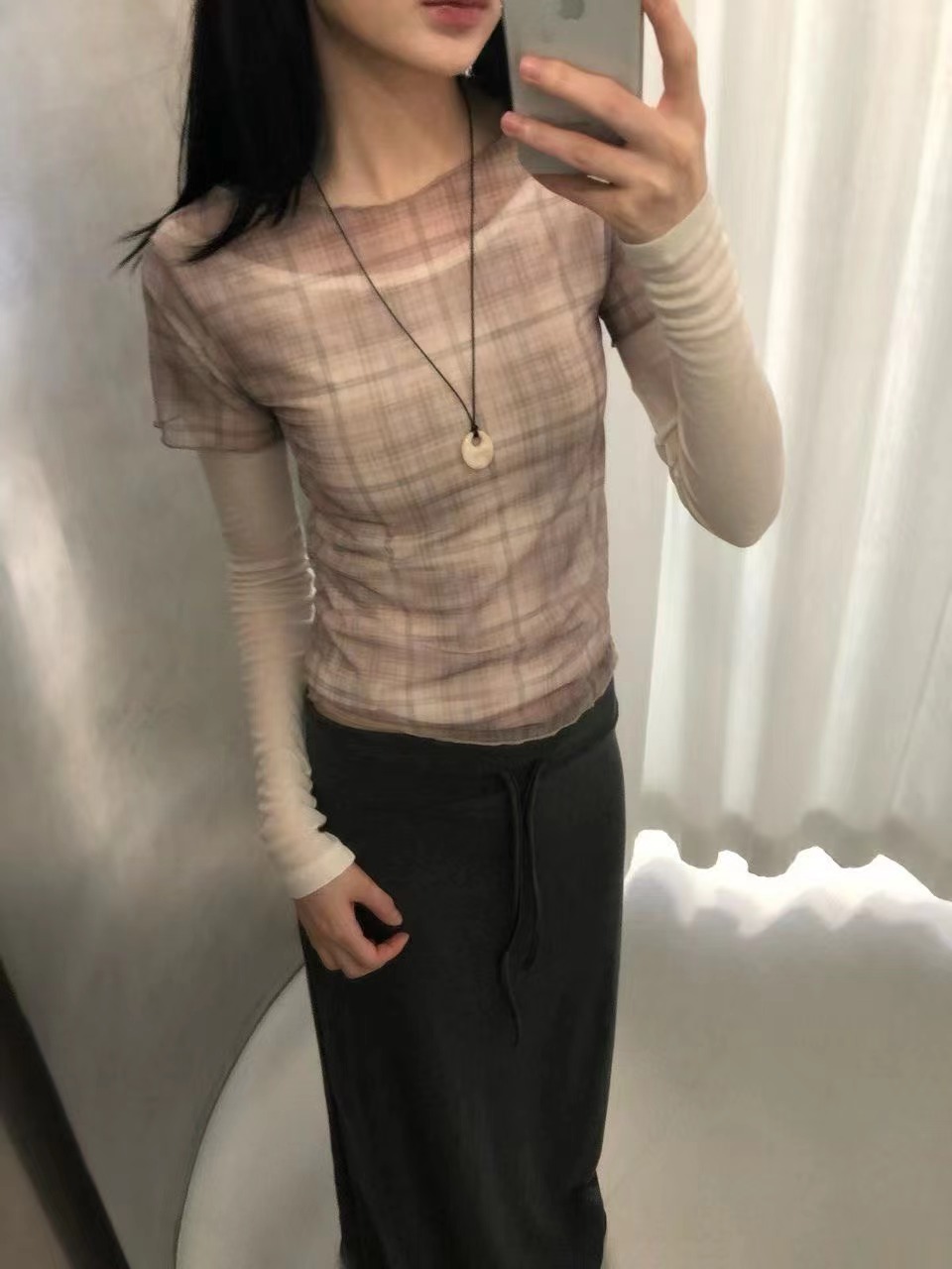 VIVID韓國直郵女士新品26春夏人氣休閑T恤不含內搭格子透明VIVIDT恤