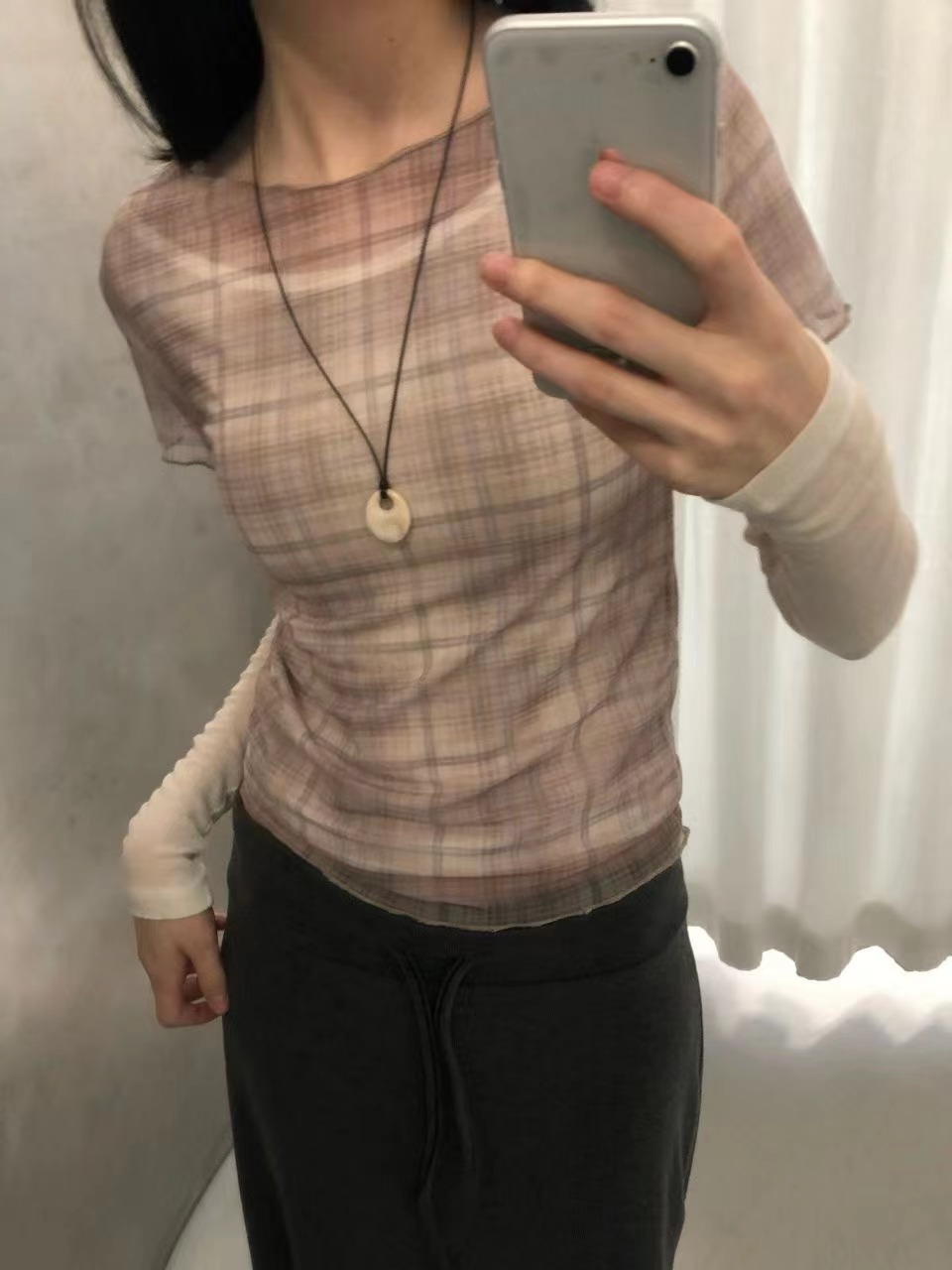 VIVID韓國直郵女士新品26春夏人氣休閑T恤不含內搭格子透明VIVIDT恤圖色2