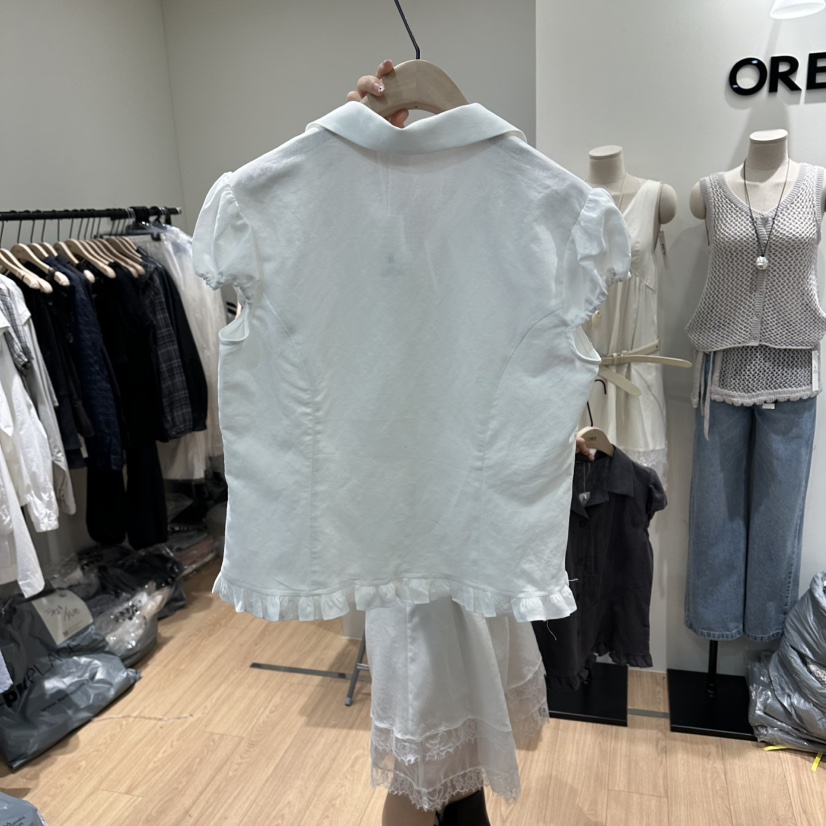 ORE-P韓國直郵女士新品時尚休閑推薦職業襯衫蕾絲衫亞麻ORE襯衫/蕾絲衫