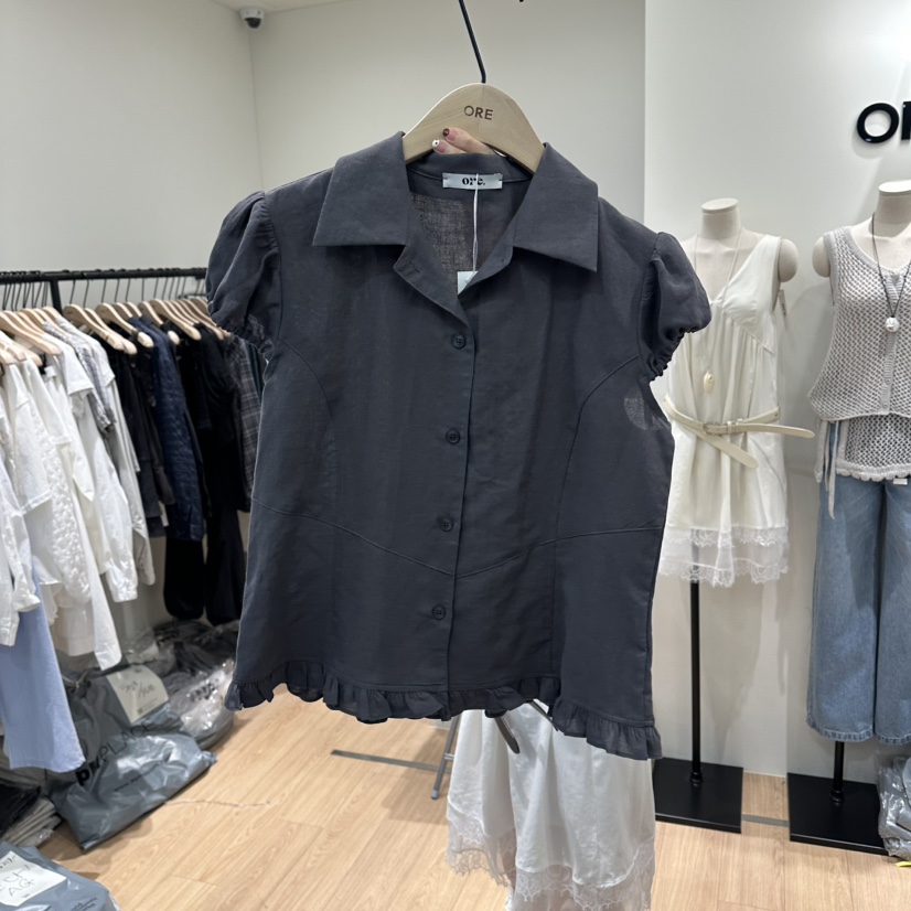 ORE-P韓國直郵女士新品時尚休閑推薦職業襯衫蕾絲衫亞麻ORE襯衫/蕾絲衫圖色2