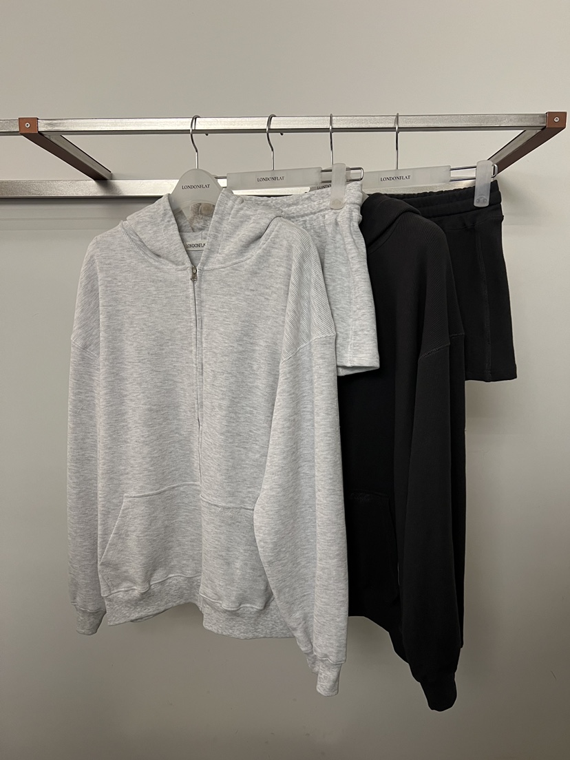 LONDON FLAT韓國直郵女士新品休閑夾克拉鏈連帽衫華夫格LONDON FLAT夾克