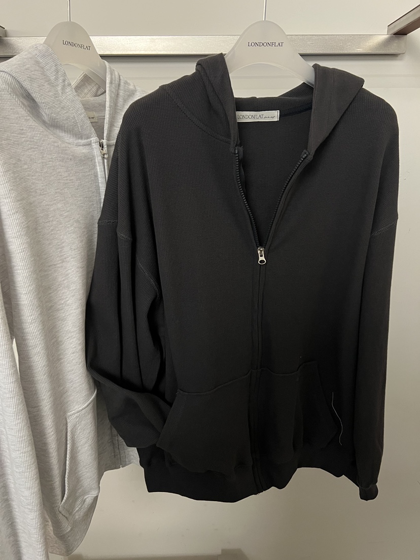 LONDON FLAT韓國直郵女士新品休閑夾克拉鏈連帽衫華夫格LONDON FLAT夾克