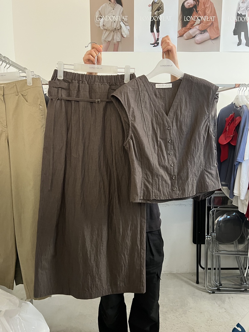 LONDON FLAT韓國東大門代購女士新款26夏季長裙水洗棉含腰繩LONDON FLAT長裙