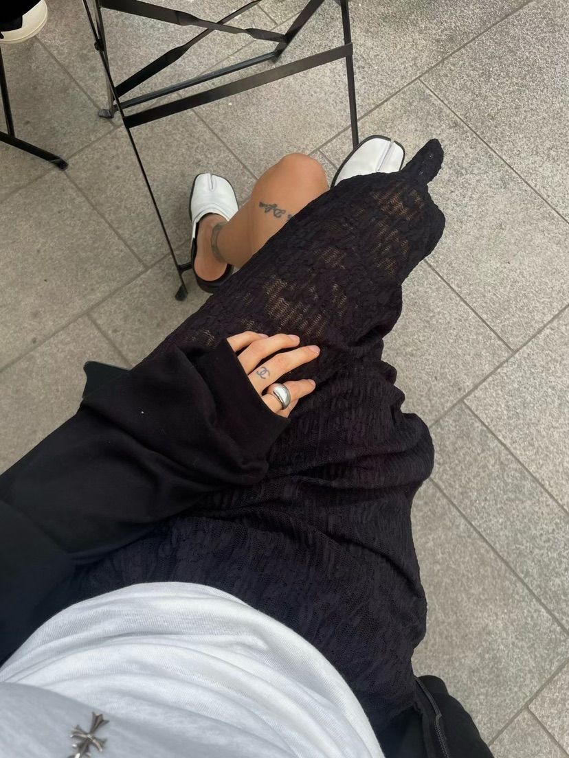 ABBEYLEE韓國東大門代購女裝新品人氣推薦長裙透明蕾絲開衩ABBEYLEE長裙