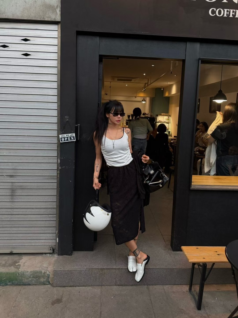 ABBEYLEE韓國東大門代購女裝新品人氣推薦長裙透明蕾絲開衩ABBEYLEE長裙