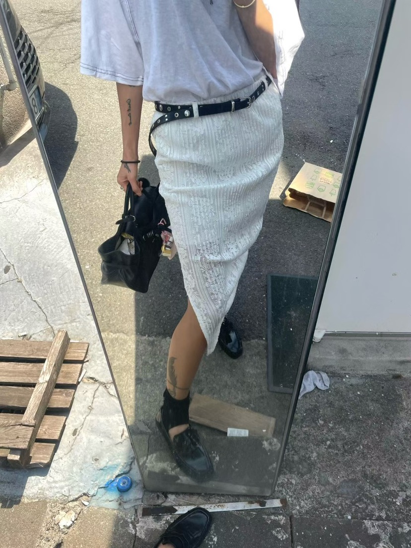 ABBEYLEE韓國東大門代購女裝新品人氣推薦長裙透明蕾絲開衩ABBEYLEE長裙