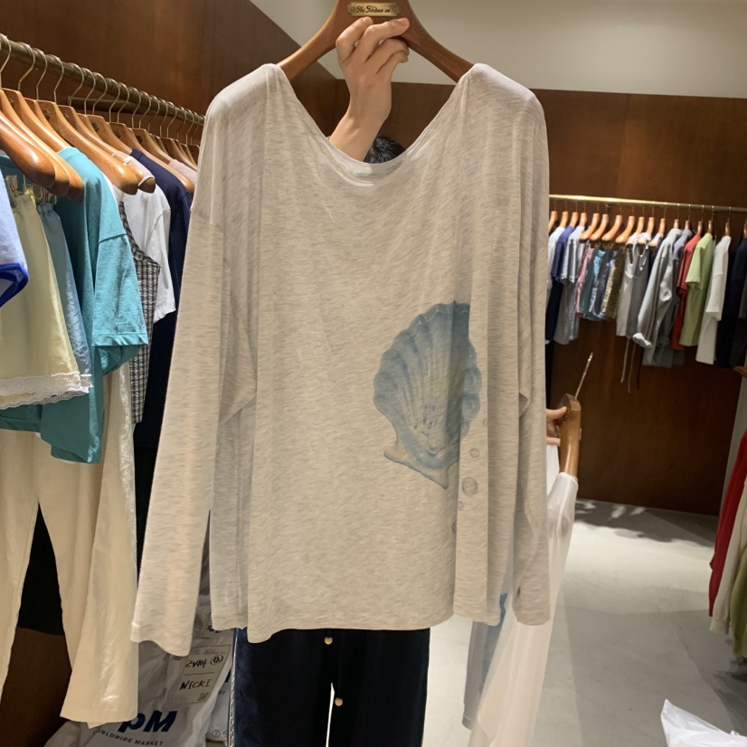 HEBON韓國直郵實拍女裝新品職業人氣熱賣推薦長袖T恤露肩HEBON長袖T恤圖色2