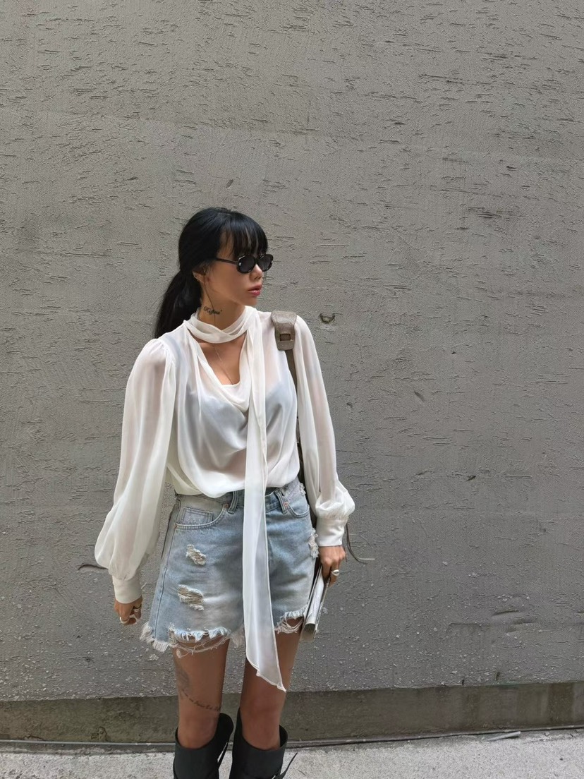 ABBEYLEE韓國直郵實拍女士新款人氣休閑時尚襯衫蕾絲衫透明ABBEYLEE襯衫/蕾絲衫