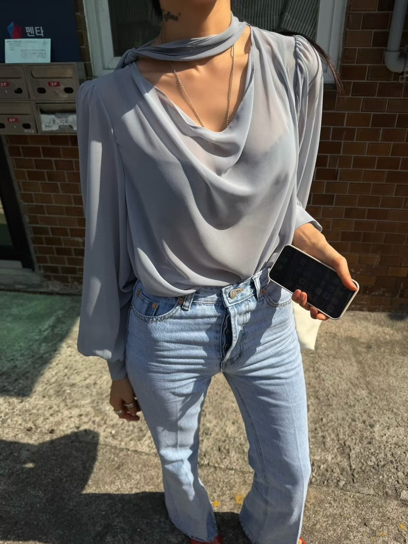 ABBEYLEE韓國直郵實拍女士新款人氣休閑時尚襯衫蕾絲衫透明ABBEYLEE襯衫/蕾絲衫圖色1