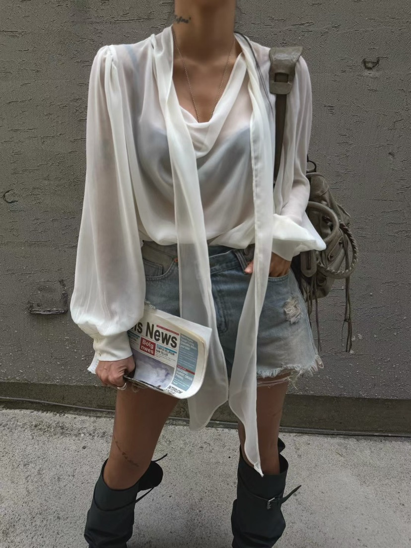 ABBEYLEE韓國直郵實拍女士新款人氣休閑時尚襯衫蕾絲衫透明ABBEYLEE襯衫/蕾絲衫圖色2