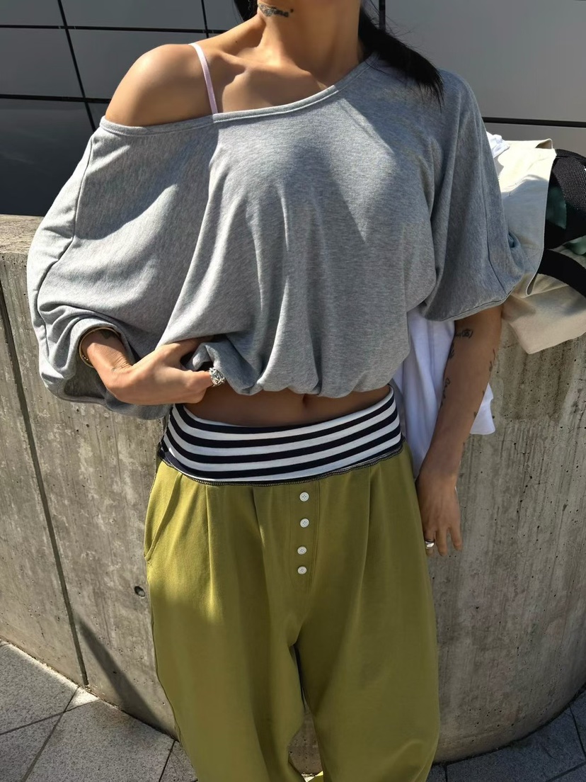 ABBEYLEE韓國東大門代購女士新品熱賣時尚休閑T恤褶皺開衩ABBEYLEET恤圖色1