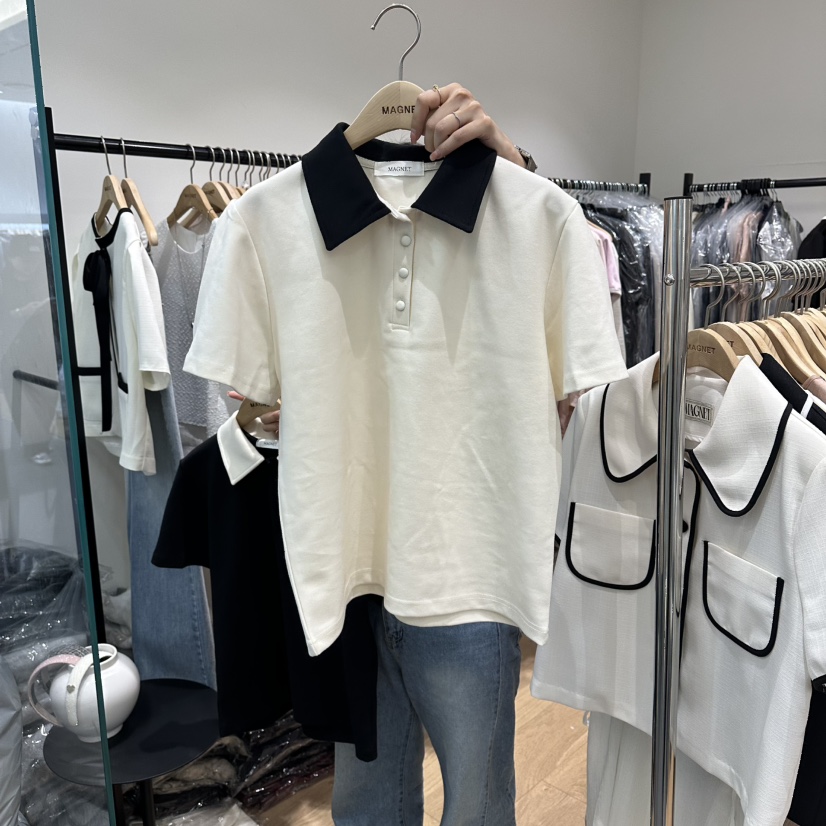 M.G.N韓國直郵女士新款時尚熱賣休閑人氣職業26春夏T恤撞色MAGNETT恤圖色1