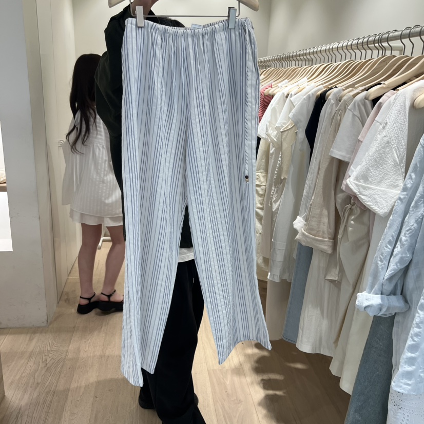 LIFFEY韓國代購女士新品26春夏時尚熱賣人氣休閑褲亞麻條紋LIFFEY休閑褲圖色1