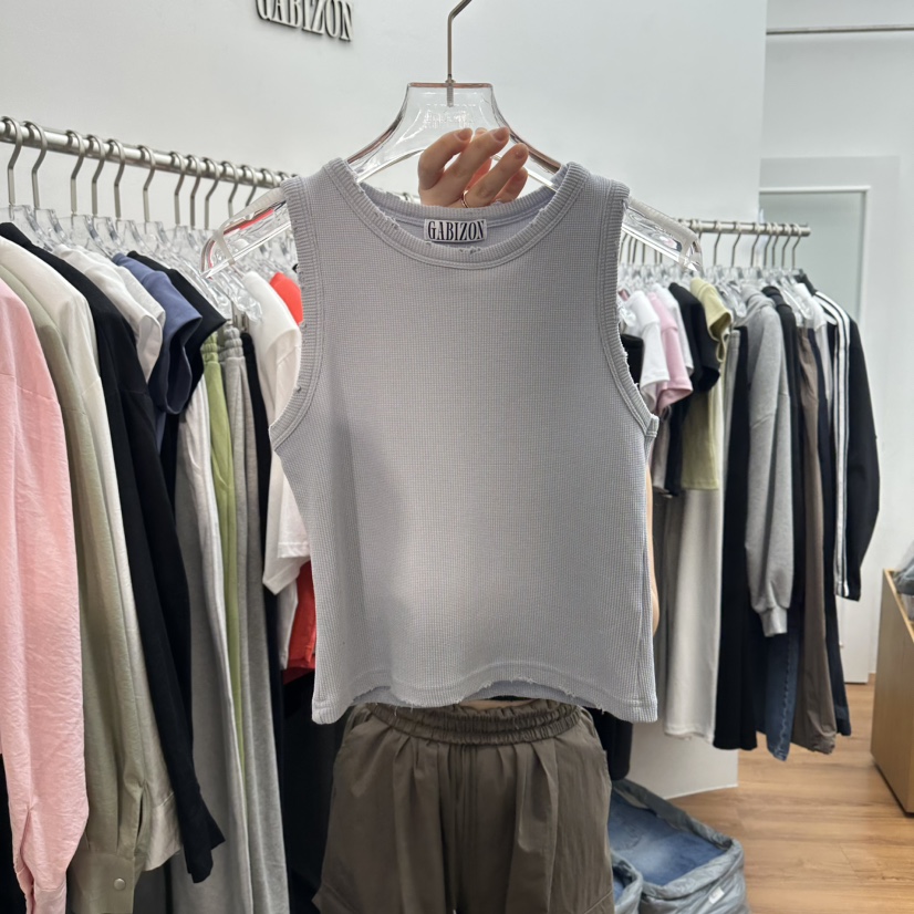 GABIZON韓國直郵實拍女裝新款時尚熱賣吊帶背心華夫格格紋GABIZON吊帶/背心圖色2