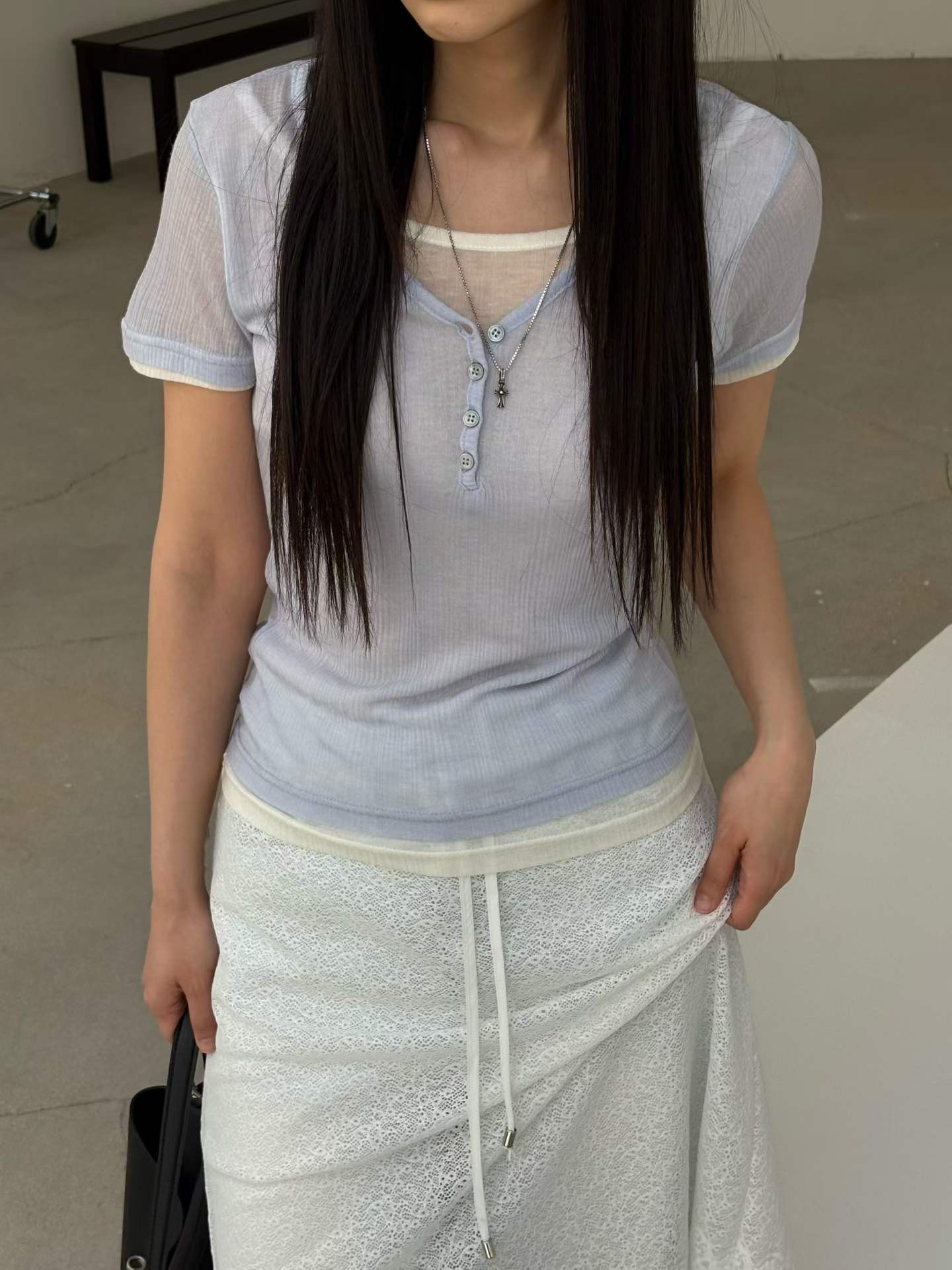 Verbena韓國代購女裝新款職業26夏季26春夏休閑T恤假兩件VerbenaT恤