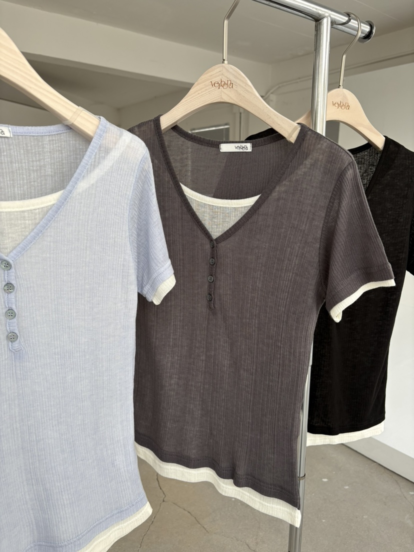 Verbena韓國代購女裝新款職業26夏季26春夏休閑T恤假兩件VerbenaT恤