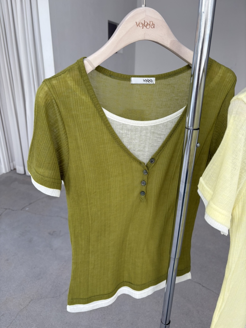 Verbena韓國代購女裝新款職業26夏季26春夏休閑T恤假兩件VerbenaT恤