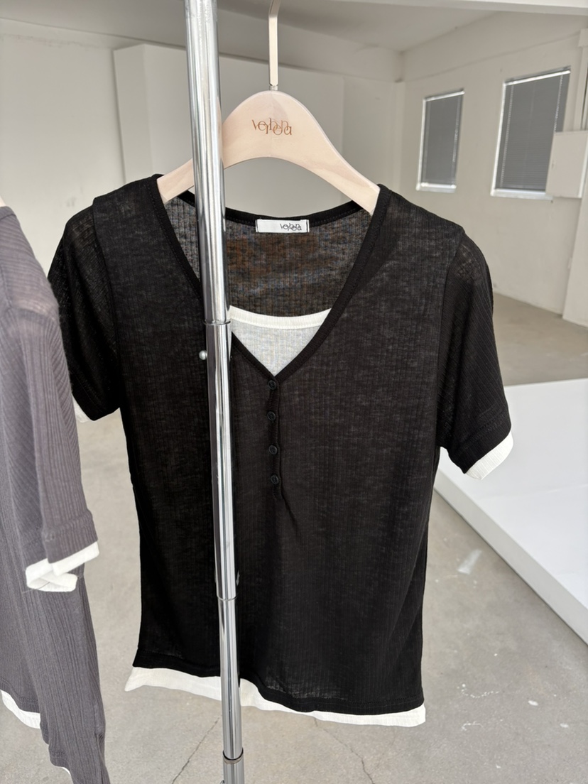 Verbena韓國代購女裝新款職業26夏季26春夏休閑T恤假兩件VerbenaT恤圖色2