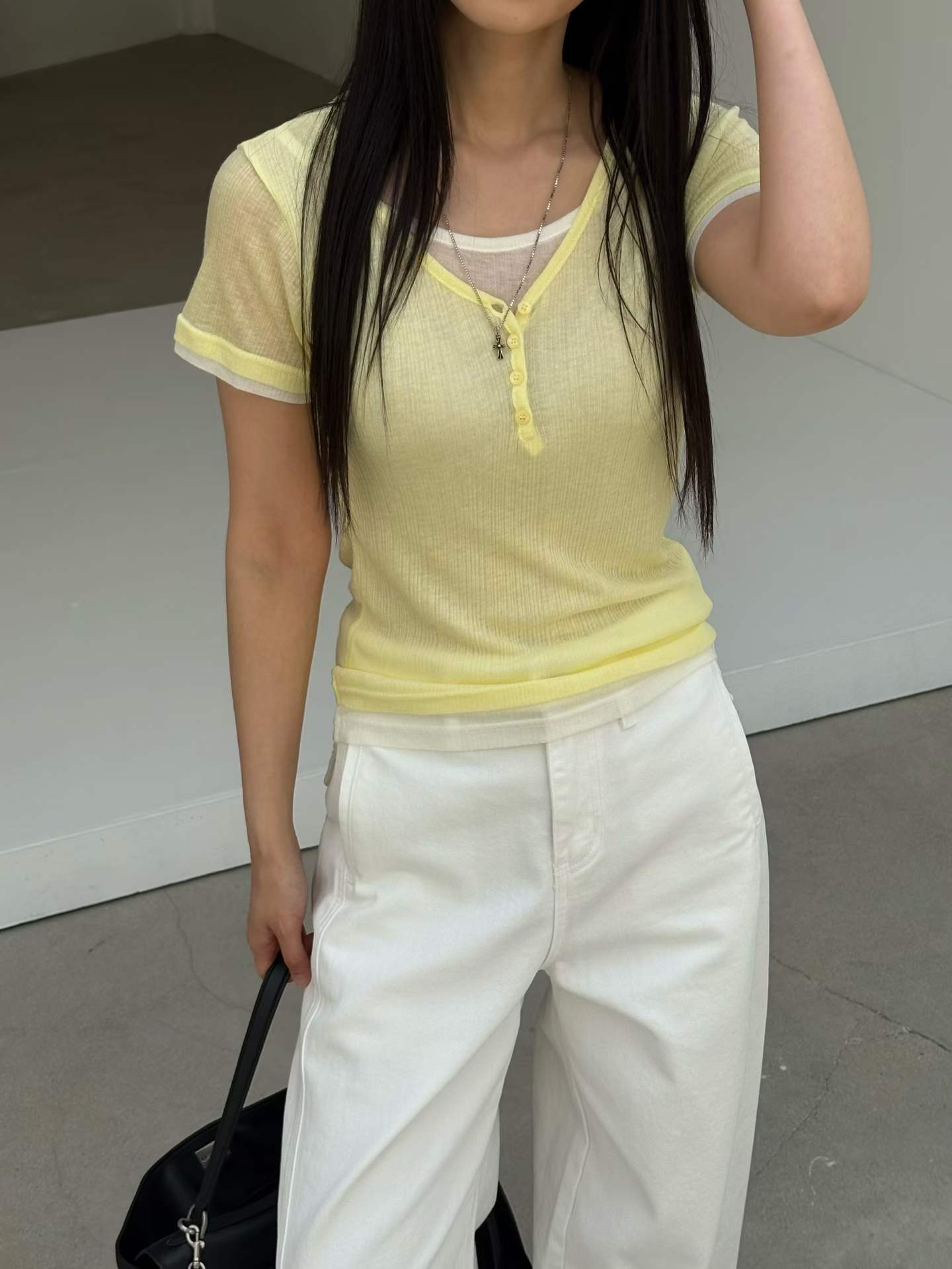 Verbena韓國代購女裝新款職業26夏季26春夏休閑T恤假兩件VerbenaT恤圖色4