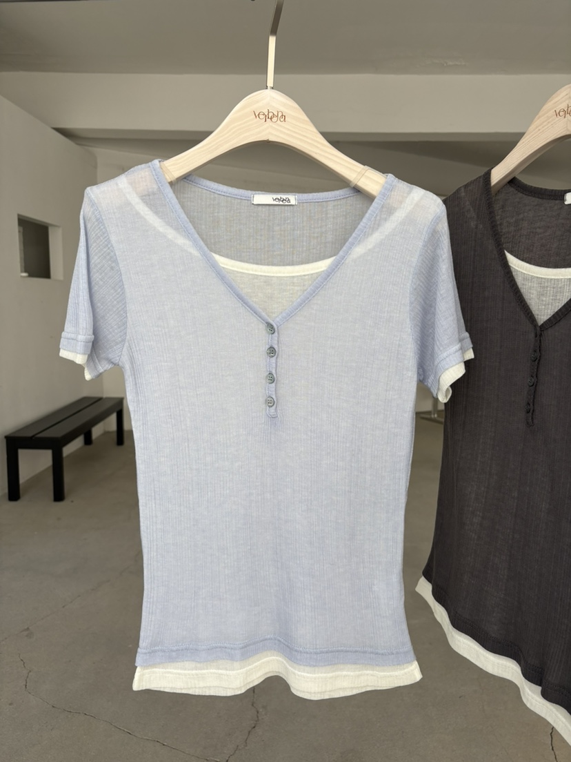 Verbena韓國代購女裝新款職業26夏季26春夏休閑T恤假兩件VerbenaT恤圖色6