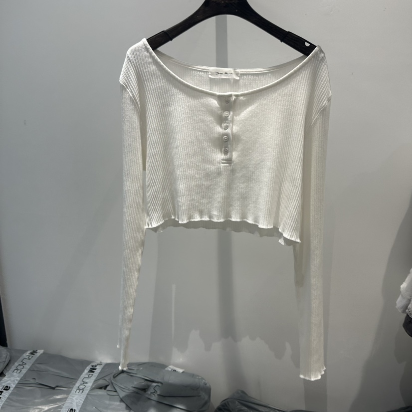 JANE BIRKIN東大門實拍韓國女裝新款休閑長袖T恤短款紐扣羅紋長款JANE BIRKIN設計師品牌長袖T恤圖色1