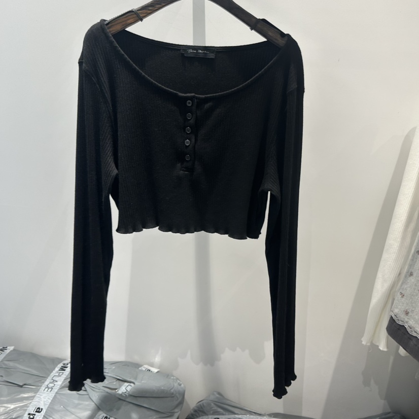JANE BIRKIN東大門實拍韓國女裝新款休閑長袖T恤短款紐扣羅紋長款JANE BIRKIN設計師品牌長袖T恤圖色2