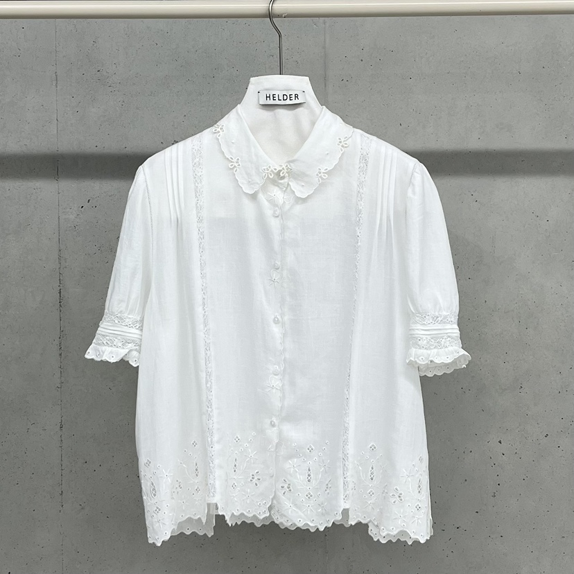 HELDER-P韓國東大門代購女裝新款26春夏襯衫蕾絲衫刺繡純棉HELDER襯衫/蕾絲衫圖色1
