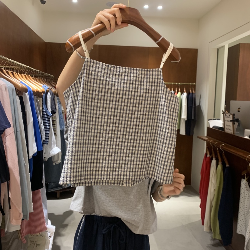 HEBON韓國代購女士新款職業26春夏推薦時尚人氣吊帶背心格子HEBON吊帶/背心
