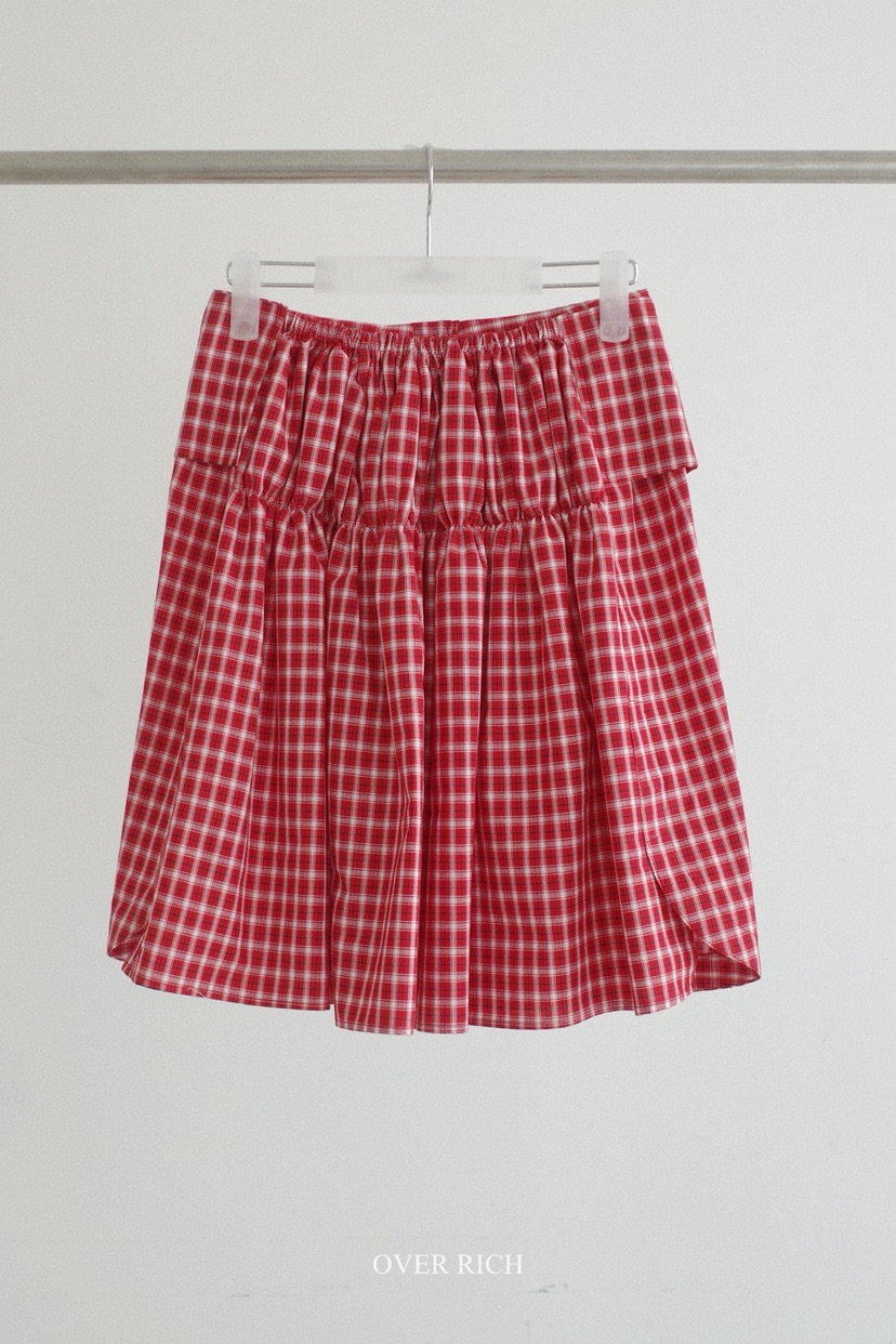 OVER RICH韓國直郵女士新品職業休閑半身裙中短裙格子疊穿OVER RICH半身裙/中短裙