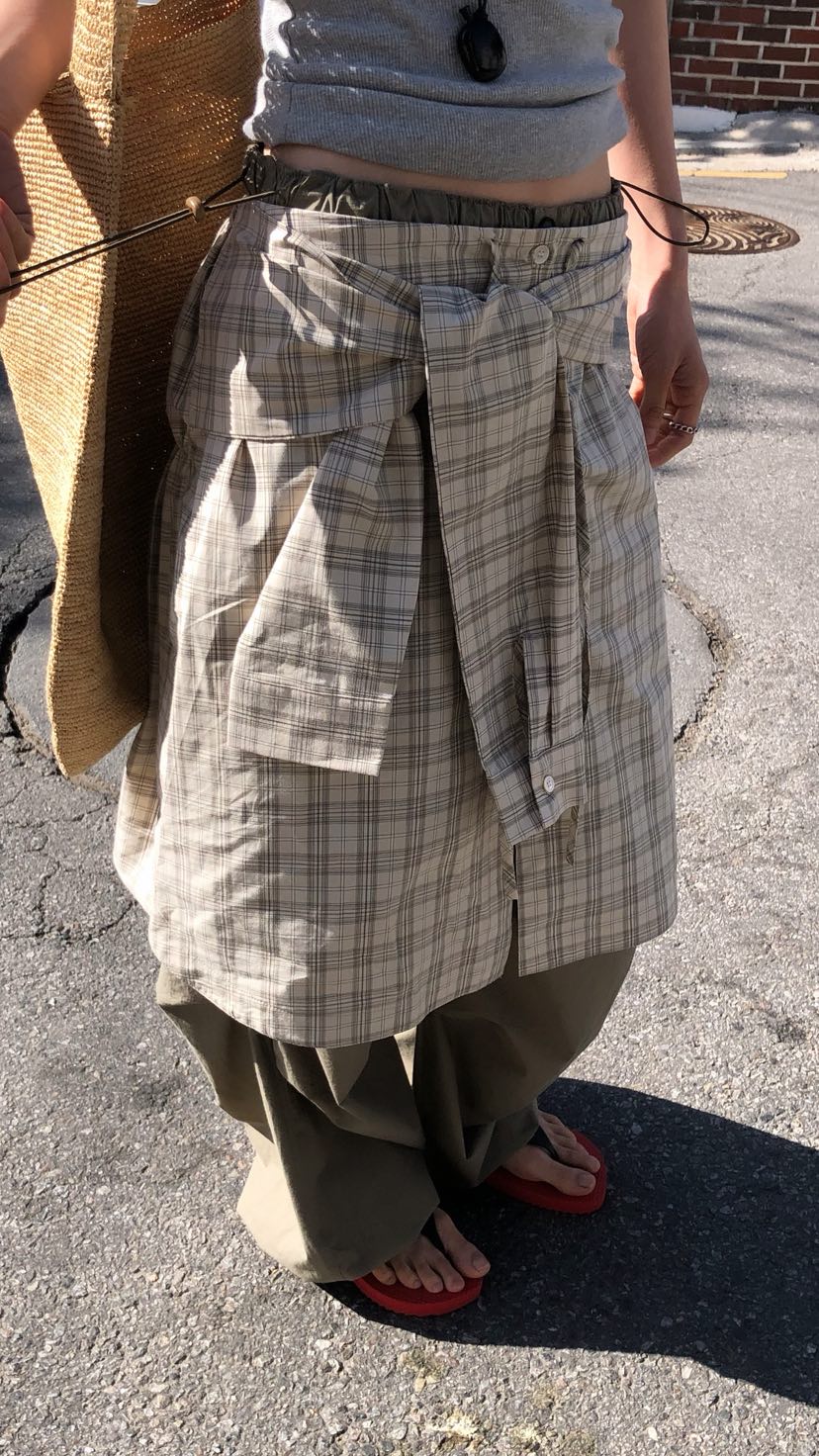 OVER RICH韓國直郵女士新品職業休閑半身裙中短裙格子疊穿OVER RICH半身裙/中短裙