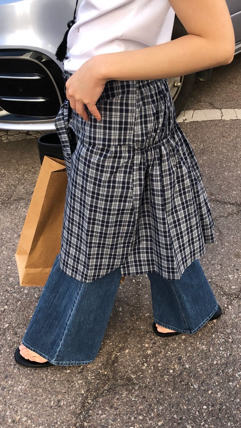 OVER RICH韓國直郵女士新品職業休閑半身裙中短裙格子疊穿OVER RICH半身裙/中短裙