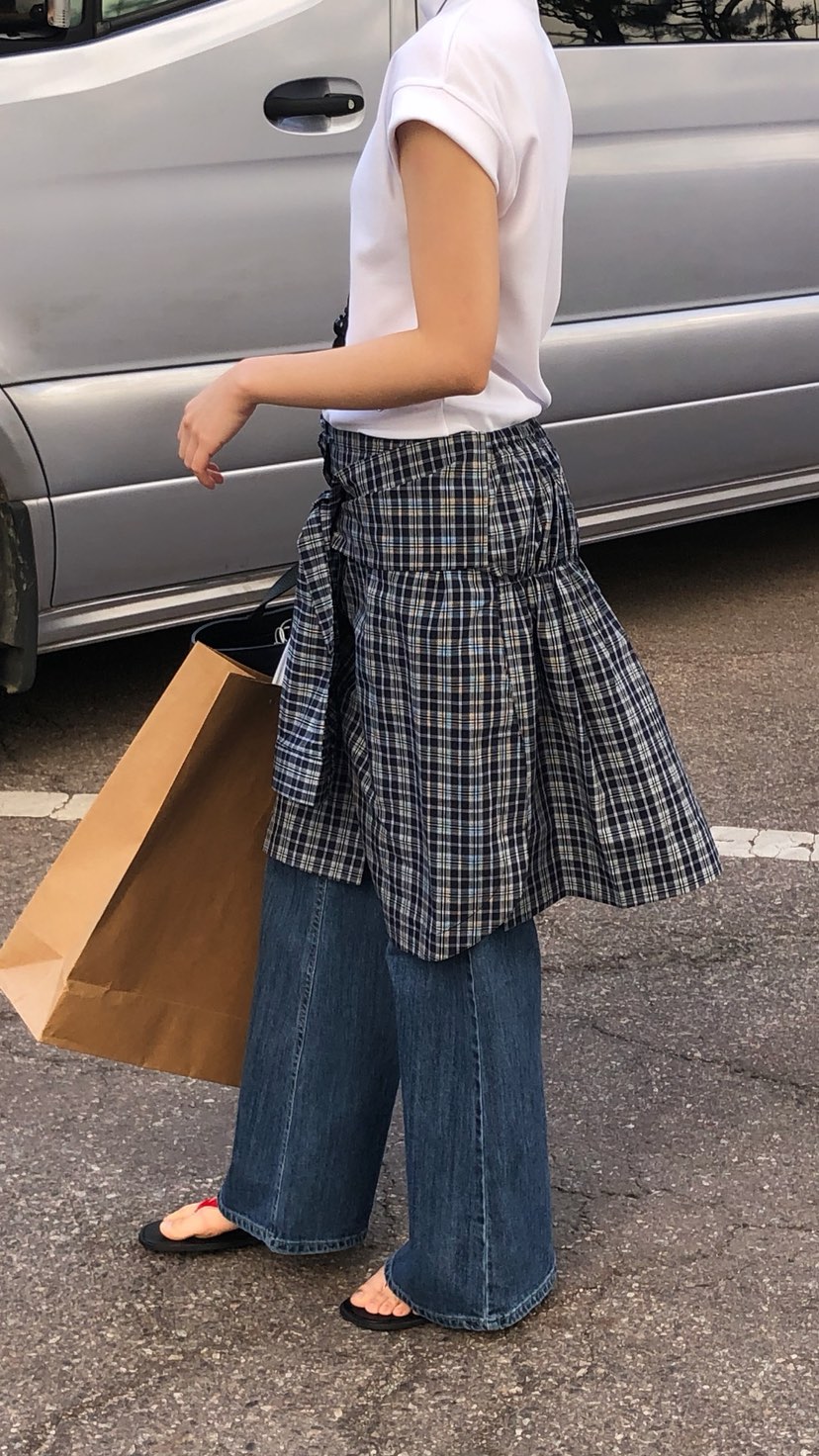 OVER RICH韓國直郵女士新品職業休閑半身裙中短裙格子疊穿OVER RICH半身裙/中短裙