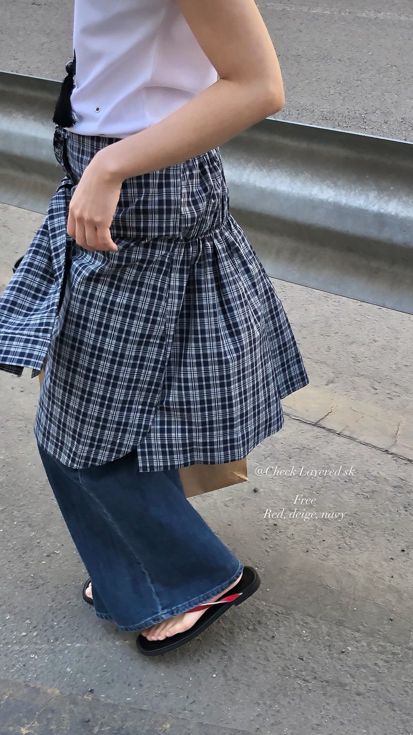 OVER RICH韓國直郵女士新品職業休閑半身裙中短裙格子疊穿OVER RICH半身裙/中短裙