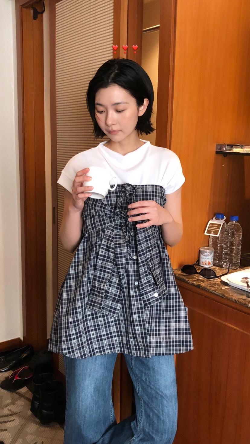 OVER RICH韓國直郵女士新品職業休閑半身裙中短裙格子疊穿OVER RICH半身裙/中短裙