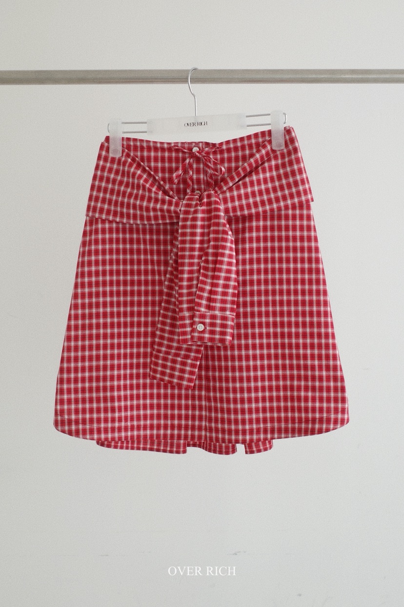 OVER RICH韓國直郵女士新品職業休閑半身裙中短裙格子疊穿OVER RICH半身裙/中短裙圖色1