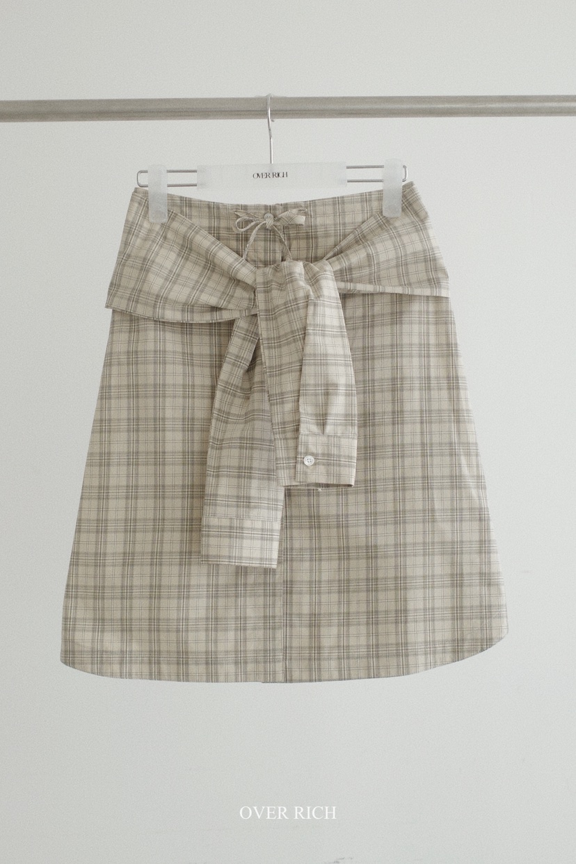 OVER RICH韓國直郵女士新品職業休閑半身裙中短裙格子疊穿OVER RICH半身裙/中短裙圖色2