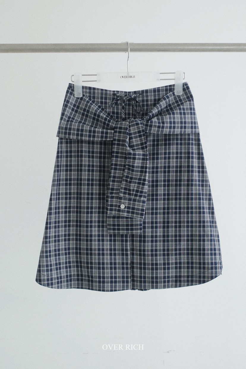 OVER RICH韓國直郵女士新品職業休閑半身裙中短裙格子疊穿OVER RICH半身裙/中短裙圖色3