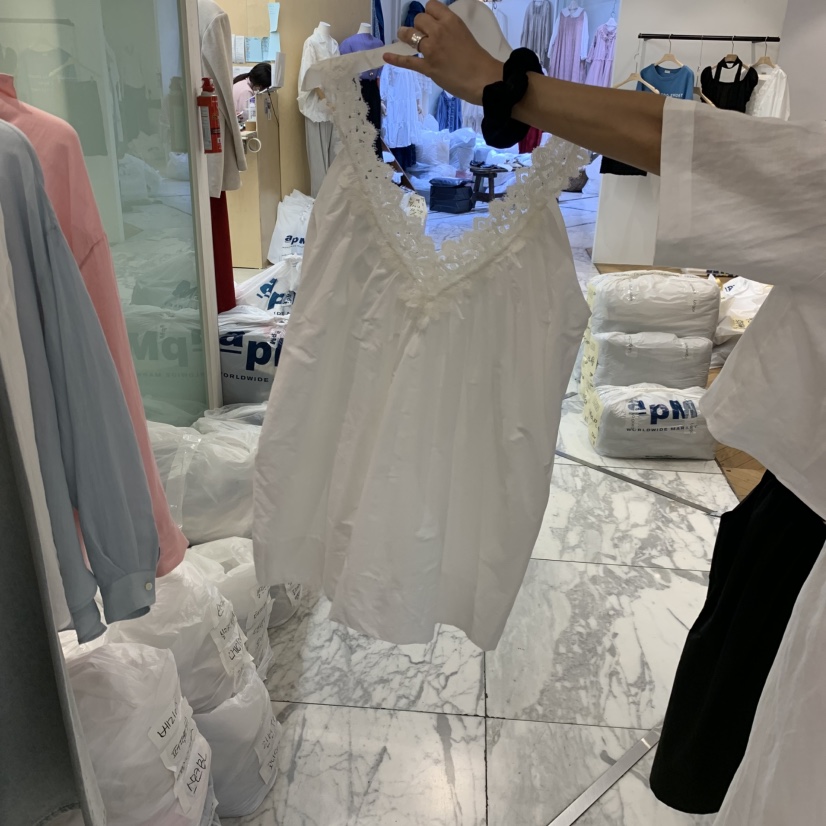 ALMOND韓國直郵女士新品時尚26春夏休閑人氣襯衫蕾絲衫刺繡ALMOND襯衫/蕾絲衫