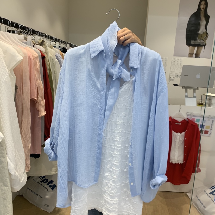 RUMIRU/AWEAR韓國東大門代購女裝新款26春夏襯衫蕾絲衫含圍巾褶皺awear/RUMIRU襯衫/蕾絲衫圖色2