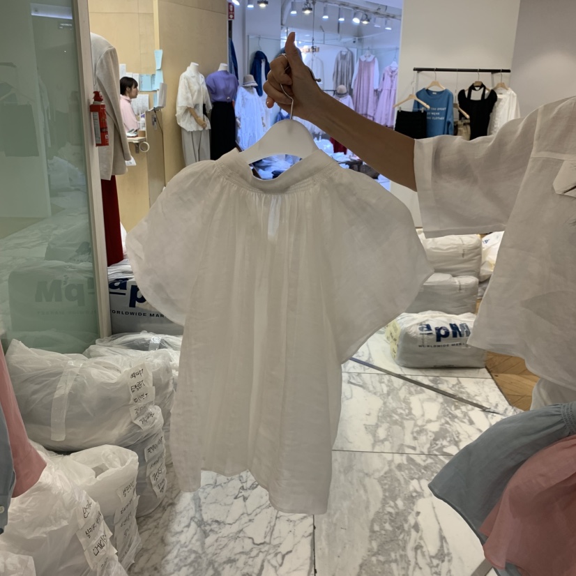 ALMOND韓國代購女士新品推薦26春夏熱賣休閑襯衫蕾絲衫褶皺ALMOND襯衫/蕾絲衫