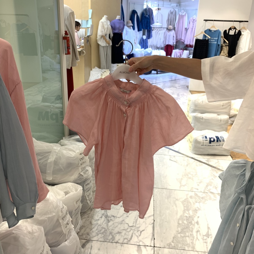 ALMOND韓國代購女士新品推薦26春夏熱賣休閑襯衫蕾絲衫褶皺ALMOND襯衫/蕾絲衫圖色2