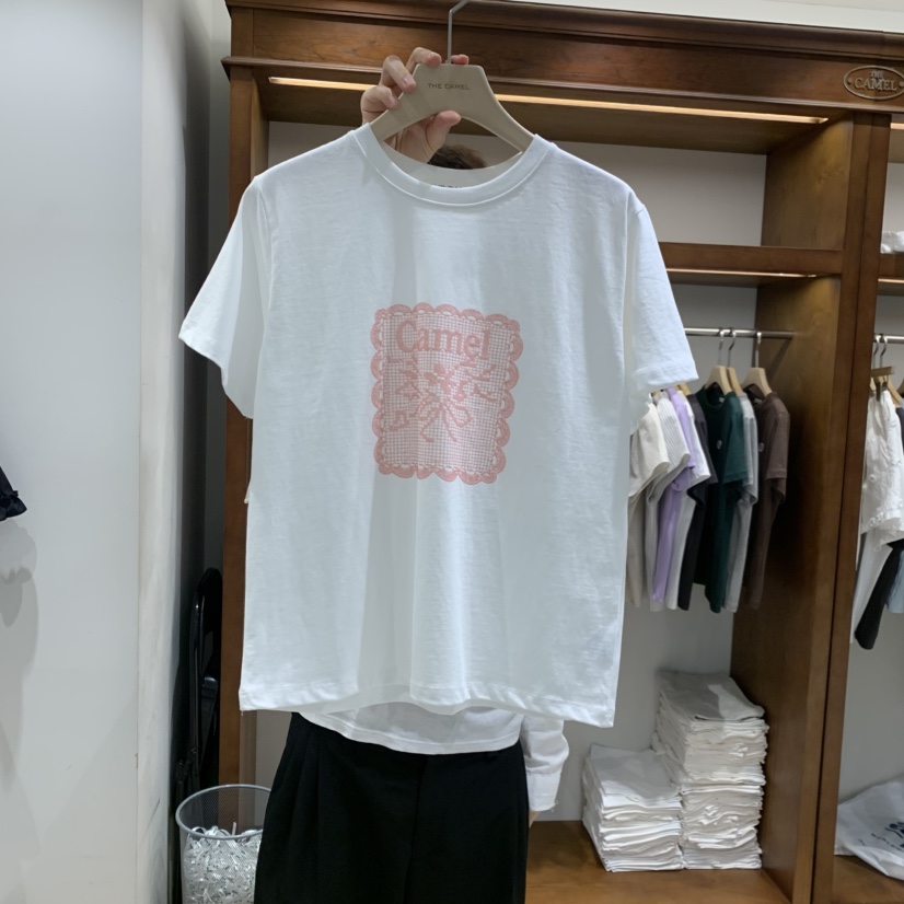 THE CAMEL韓國直郵女士新款推薦T恤蕾絲the came_l 家T恤圖色1