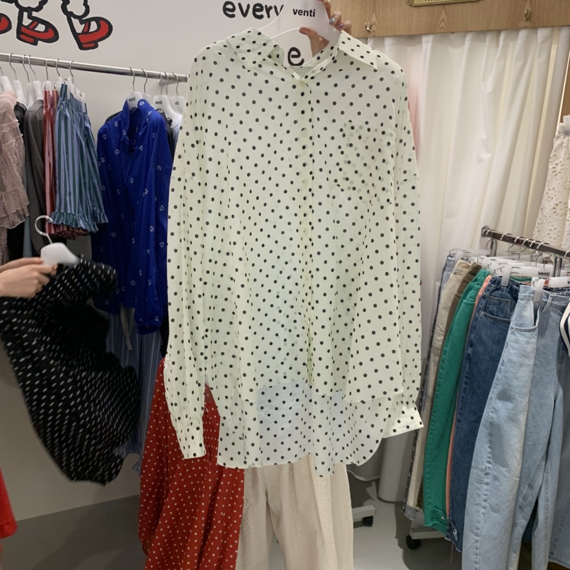 VENTI韓國代購女士新款熱賣人氣職業推薦休閑襯衫蕾絲衫圓點VENTI襯衫/蕾絲衫圖色1