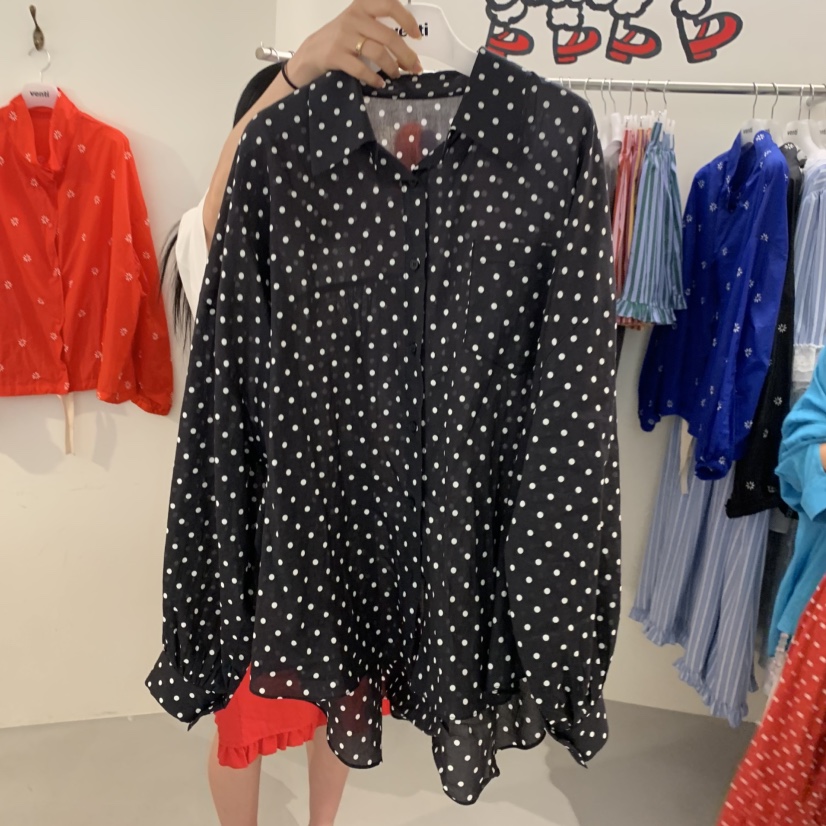 VENTI韓國代購女士新款熱賣人氣職業推薦休閑襯衫蕾絲衫圓點VENTI襯衫/蕾絲衫圖色2