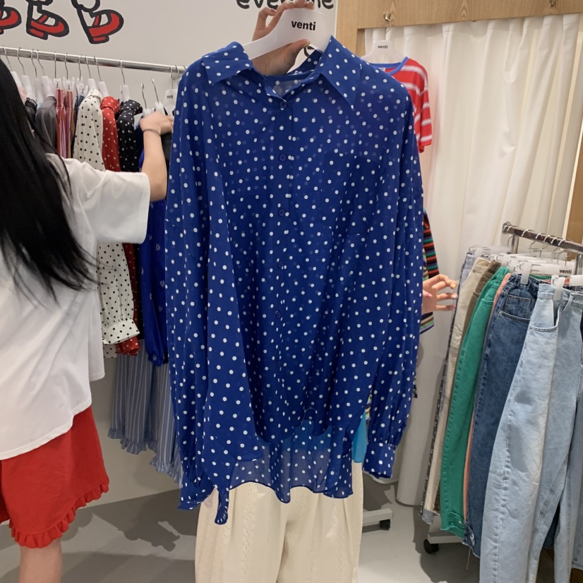 VENTI韓國代購女士新款熱賣人氣職業推薦休閑襯衫蕾絲衫圓點VENTI襯衫/蕾絲衫圖色3