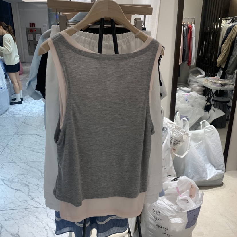 RAWROW韓國直郵實拍女裝新品26夏季休閑吊帶背心假兩件雙層RAWROW吊帶/背心