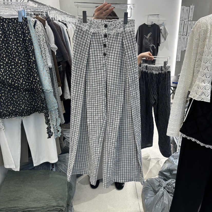 ANDE韓國東大門直郵女裝新品人氣熱賣26春夏休閑褲格子褶裥Ande休閑褲圖色2