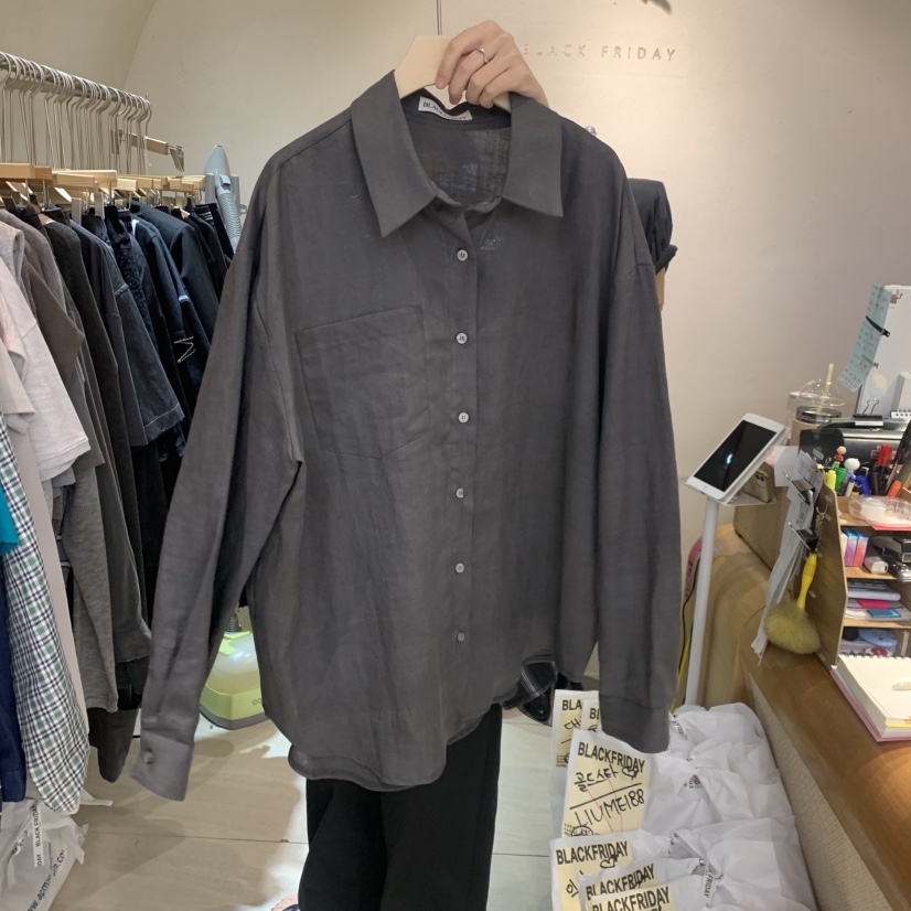 BLACKFRIDAY韓國東大門代購女裝新品人氣襯衫蕾絲衫亞麻布BLACK FRIDAY襯衫/蕾絲衫圖色3