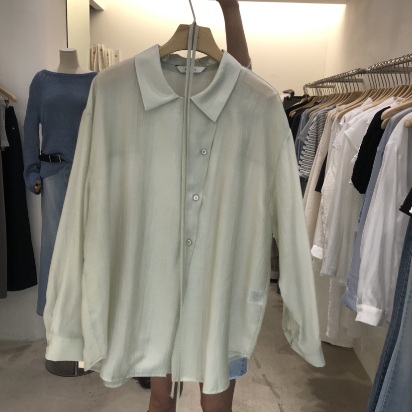 PHILO韓國直郵女士新品推薦時尚休閑熱賣襯衫蕾絲衫含腰繩PHILO襯衫/蕾絲衫圖色2