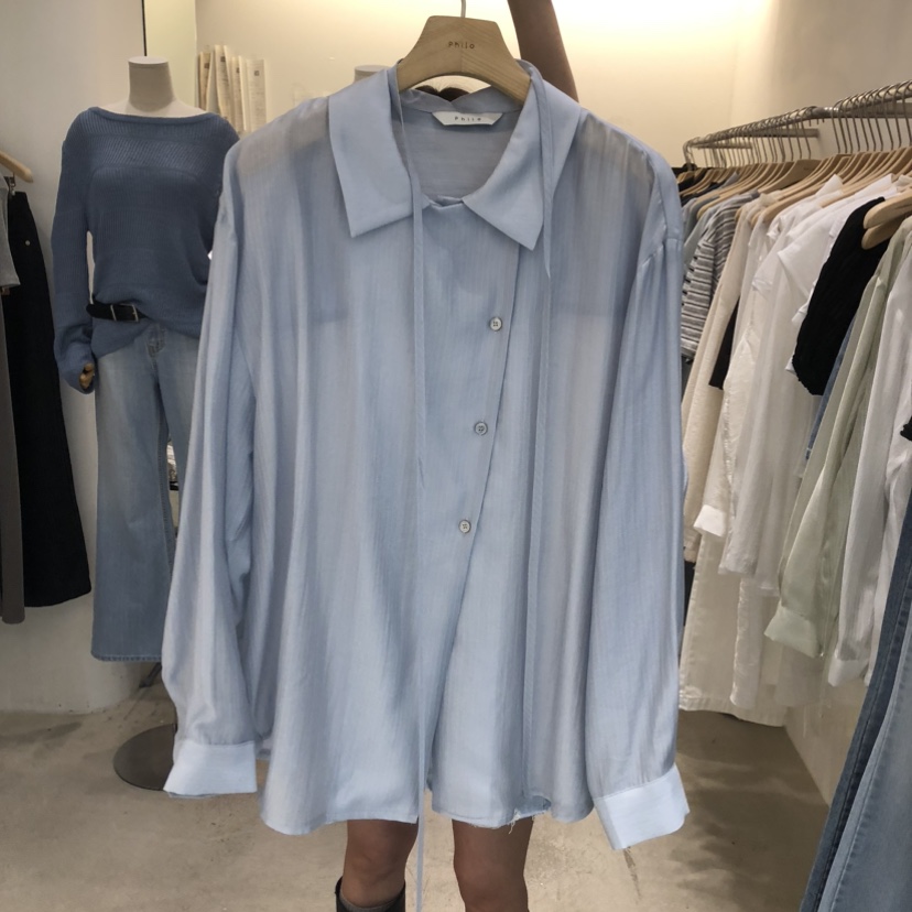 PHILO韓國直郵女士新品推薦時尚休閑熱賣襯衫蕾絲衫含腰繩PHILO襯衫/蕾絲衫圖色3